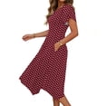 thumbnail image 3 of Tauxra Short Sleeve Polka Dot Dresses for Women Soft Round Neck Asymmetric Hem Summer Casual Beach Dress, 3 of 6