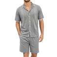 thumbnail image 1 of Ceisia Men's 2 Piece Textured Knit Short Sleeve Button Down Shirt and Shorts Set for Spring Summer Gray XXL Gifts, 1 of 6