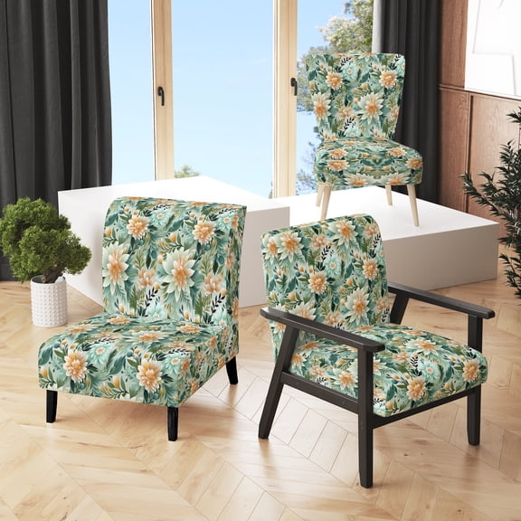 Designart "Poppy Motifs In Mint Green I" Green Floral Upholstered Accent Chair - Cottage Arm Chair For Bedroom