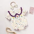 thumbnail image 3 of ZEHJUHAN Baby Girl's Polka Dot Tulip Embroidered Romper Set, Peter Pan Collar Bubble Sleeve Onesie with Hair Bow Beige，3-6M, 3 of 10