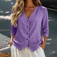 thumbnail image 2 of bovemsi Blouses for Women Dressy Casual Cotton Linen V Neck 3/4 Sleeve Button Down Color Shirts Cute Summer Tops, 2 of 6