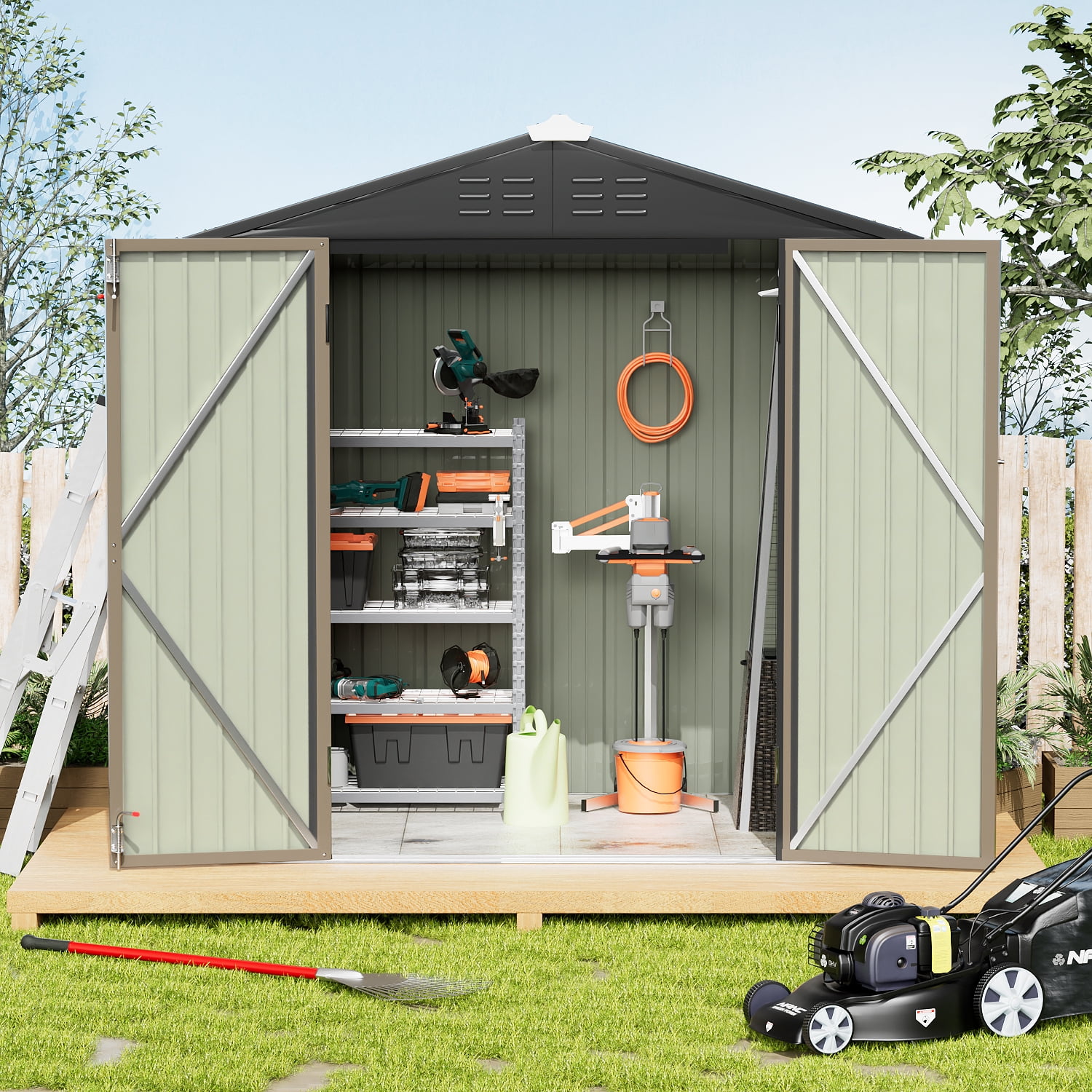 Devoko 6×8 ft.Patio Metal Shed, Lockable Garden Shed for Outdoor Backyard Patio Storage