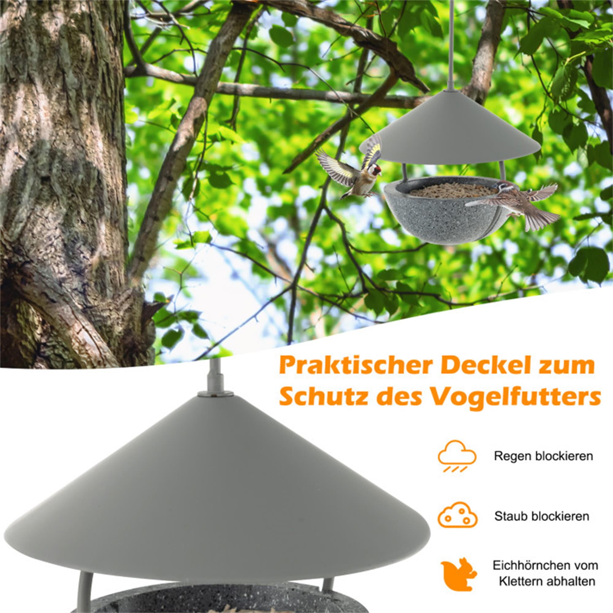Kadyn 14" Metal Hanging Bird Feeder and Bath with Weatherproof Dome, Wild Bird Feeder for Outdoors, Gray