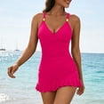 thumbnail image 2 of MGDXOX Women's Two Piece Swimsuits Swim Dress Tummy Control Bathing Suits V Neck Ruffle Skirt Swimwear with Bottom Hot Pink S, 2 of 6