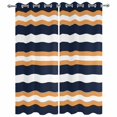 thumbnail image 2 of Outdoor Curtains for Patio Waterproof, Orange Navy Blue Striped Windproof Pravicy Outside Porch Blackout Curtain, Minimalist Farmhouse Lines Sun Blocking Grommets Curtains for Cabana 2 Panels 54"x84", 2 of 9
