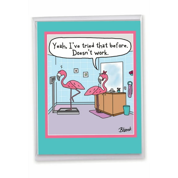 NobleWorks Big Funny Birthday Greeting Card 8.5 x 11 Inch with Envelope (1 Pack) Big, Jumbo Bday Flamingo Scale J3370BDG