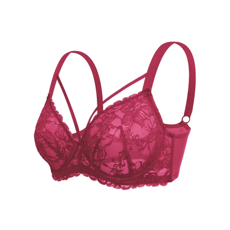 HSIA Womens Plus Size Sexy Bras Full Coverage Mesh Unlined Minimizer Bras  Rose Red 40H 