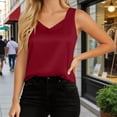 thumbnail image 2 of Wang6 Womens Plus Size Satin Tank Tops Trendy Sleeveless Loose V Neck T shirts Causal Summer Solid Tees Tops Wine M, 2 of 4