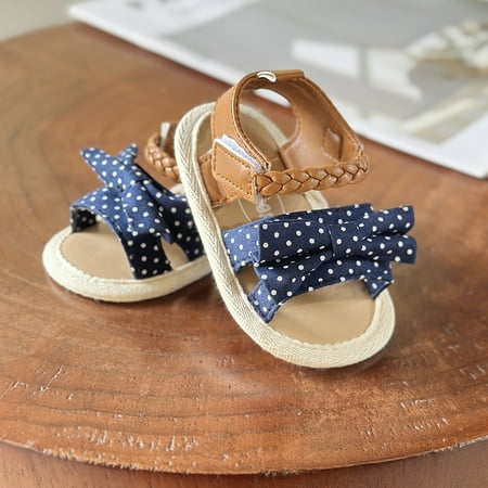 

Baby Girl Cute Sandals Bowknot Polka Dots Stripes Summer Infant Newborn Girls Dress Shoes Breathable Lightweight Beach Sandals First Walkers