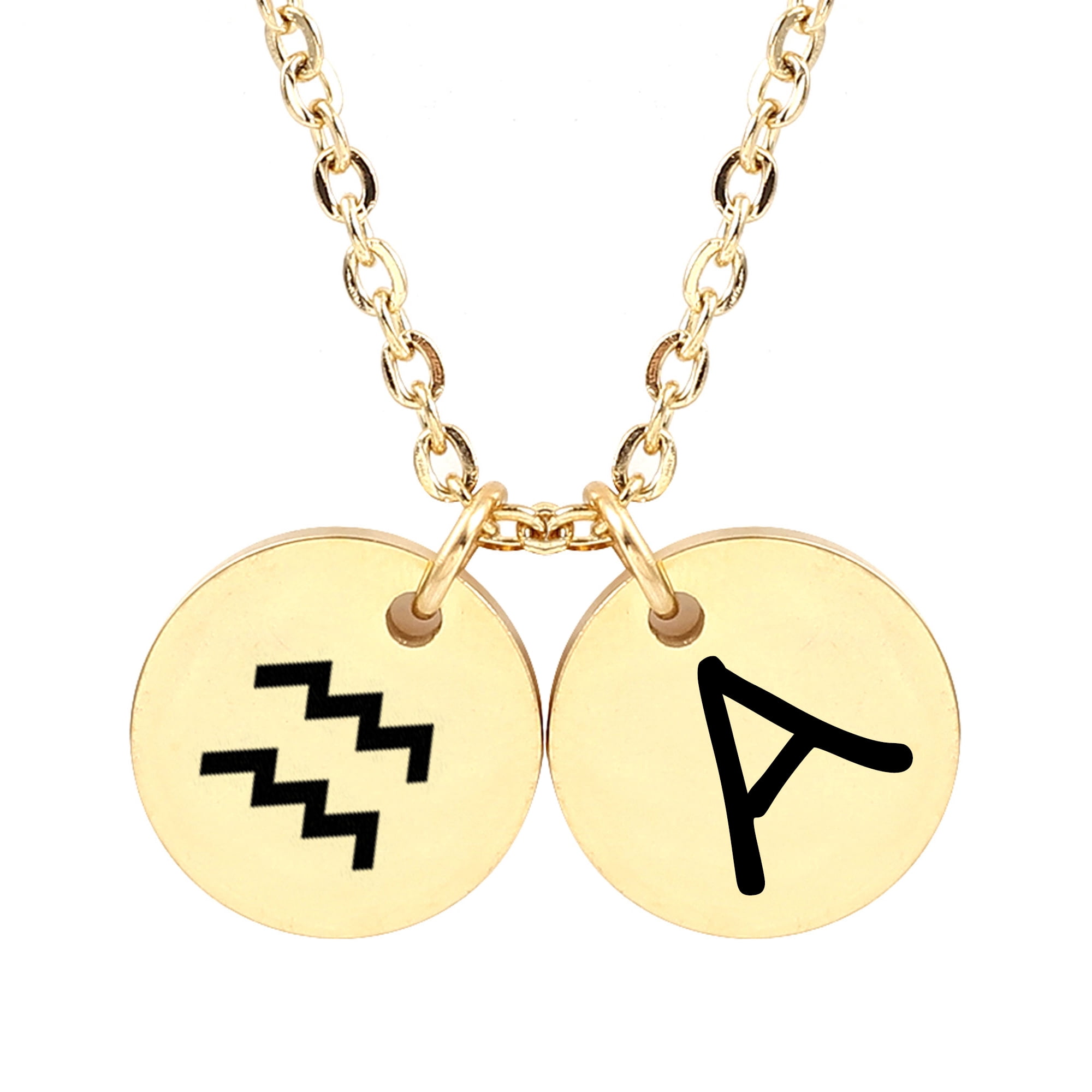 Anavia Stainless Steel Personalized Round Constellation Initial Necklace - Engraved Zodiac Symbol Jewelry Chain 18"