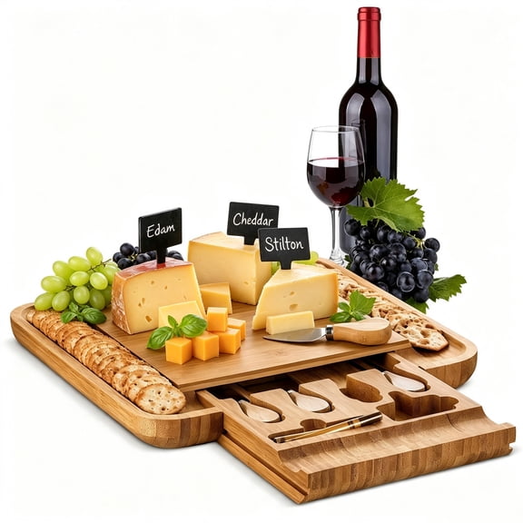 iFaveorr Charcuterie Boards Set, 13x13 Inch Large Bamboo Cheese Tray with Handles, Reversible Charcuterie Boards for Cheese, Meats, Snacks and More