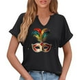 thumbnail image 5 of Kctiaxy Short Sleeve Shirts for Women V Neck Carnival Print Summer Tops Loose Fitting Casual Funny Party Mardi Gras Shirts Blouses, 5 of 6