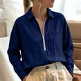 thumbnail image 4 of Womens Textured Golf Shirts Long Sleeve Half Zip Collared V Neck Loose Fit Sweatshirt Pullover with Chest Pockets for Business Casual Work Office, Blue, L, 4 of 7