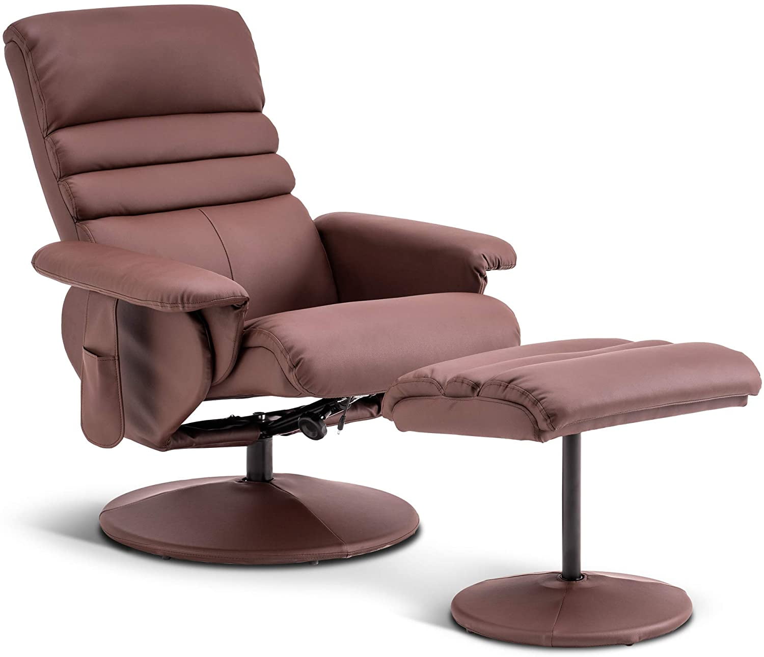 MCombo 360 Swivel Massage Recliner Chair with Ottoman for Living Room, Faux Leather, Brown