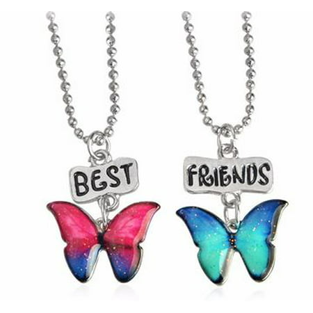 AkoaDa New European and American Style Creative Color Butterfly Drops BFF Necklace Two-Piece Best Friends Set - Jewelry