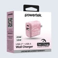 thumbnail image 2 of Powertek Marble Dual Port Wall Charger, Pink, 20W USB-C PD + 18W USB-A, Fast Charging, Charge Two Devices, Efficient Performance, 2 of 5