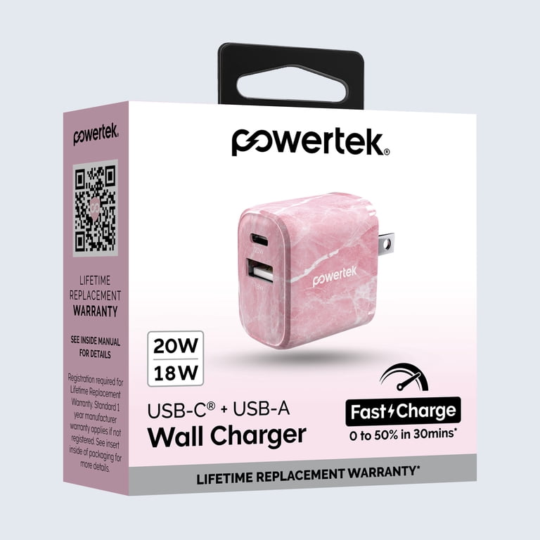 Powertek Marble Dual Port Wall Charger 20W Pink photo 2