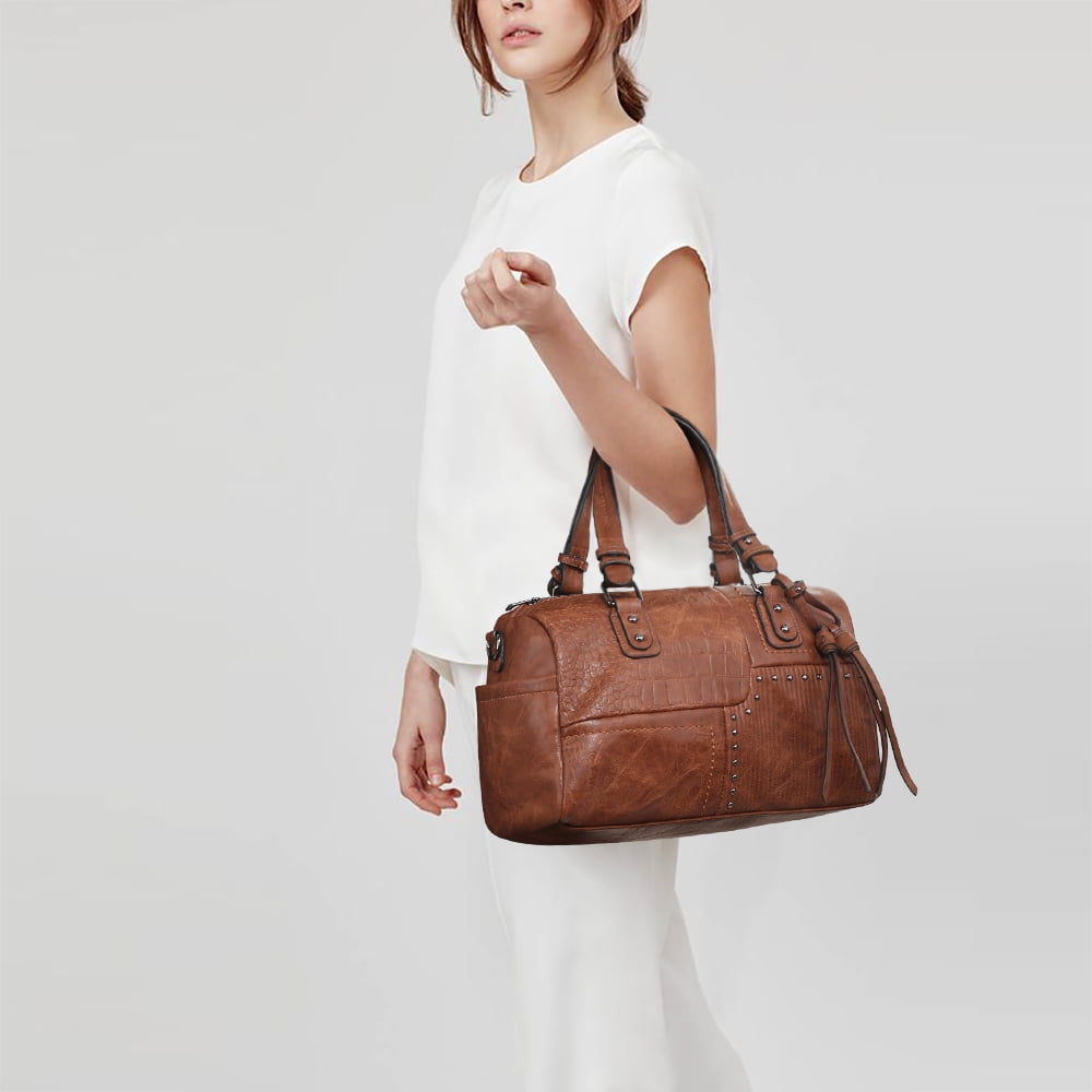 Dasein Women Soft Vegan Leather Barrel Bags Large Top Handle Totes Satchel Handbags Shoulder Purse
