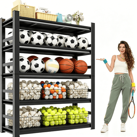 87" H Garage Shelving 5 Tier Storage Shelves Heavy Duty 3800LBS Adjustable Shelf Unit Metal Garage Shelving for Warehouse Industrial Basement, 87" H x 48" W x 24" D, Black