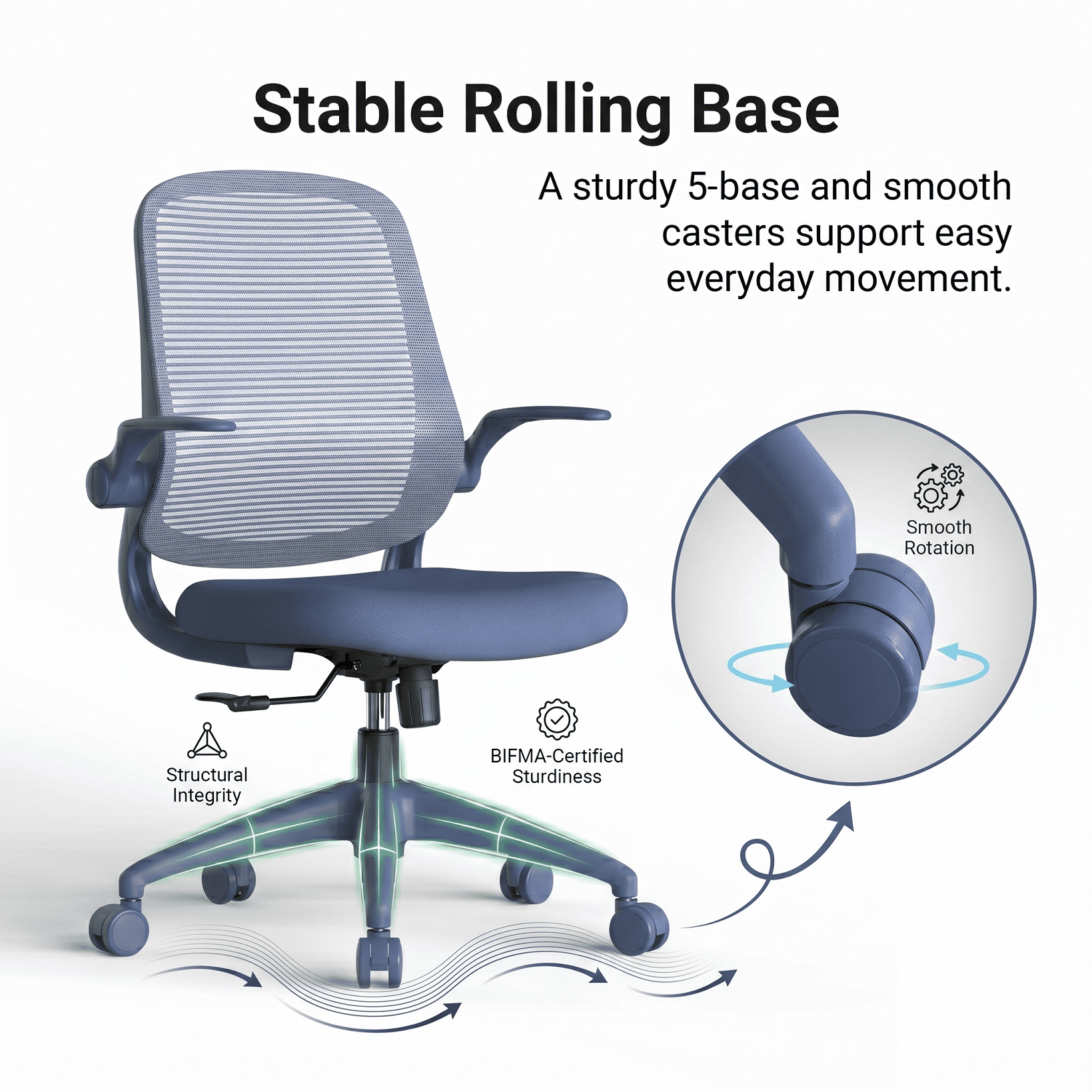 Homy Casa Blue Mesh Office Chair with Flip-Up Arms, Ergonomic Swivel Desk Chair for Home Office