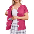 thumbnail image 2 of JoveMarine Women's Post-Surgery Short Sleeve Top with 4 Pockets Solid Color Round Neck Shirt Comfortable Recovery Wear for Daily Use Hot Pink XL, 2 of 9