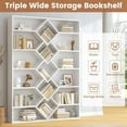 thumbnail image 5 of VVFLU 71" Triple Wide Bookshelf, 6-Tier Bookcase with Diamond Accent Compartments, Space-Saving Storage Cabinet for with 17 Open Display Shelves for Living Room, Bedroom, Home Office, White, 5 of 9