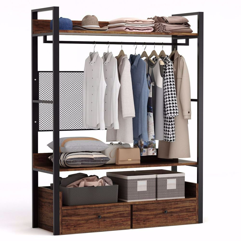 TribeSigns Free-Standing Heavy Duty Clothes Closet Organizer, Black and ...