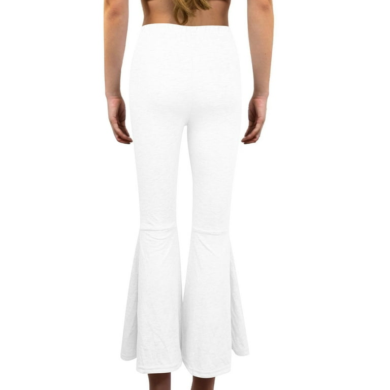 Qulqfy Women's Flare Pants Bell Bottom Plus Size White Casual