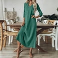 thumbnail image 6 of Generic Womens Cotton Linen Long Dresses V Neck 3/4 Sleeve Boho Maxi Dress Casual Spring Solid Beach Vacation Sundress, 6 of 7