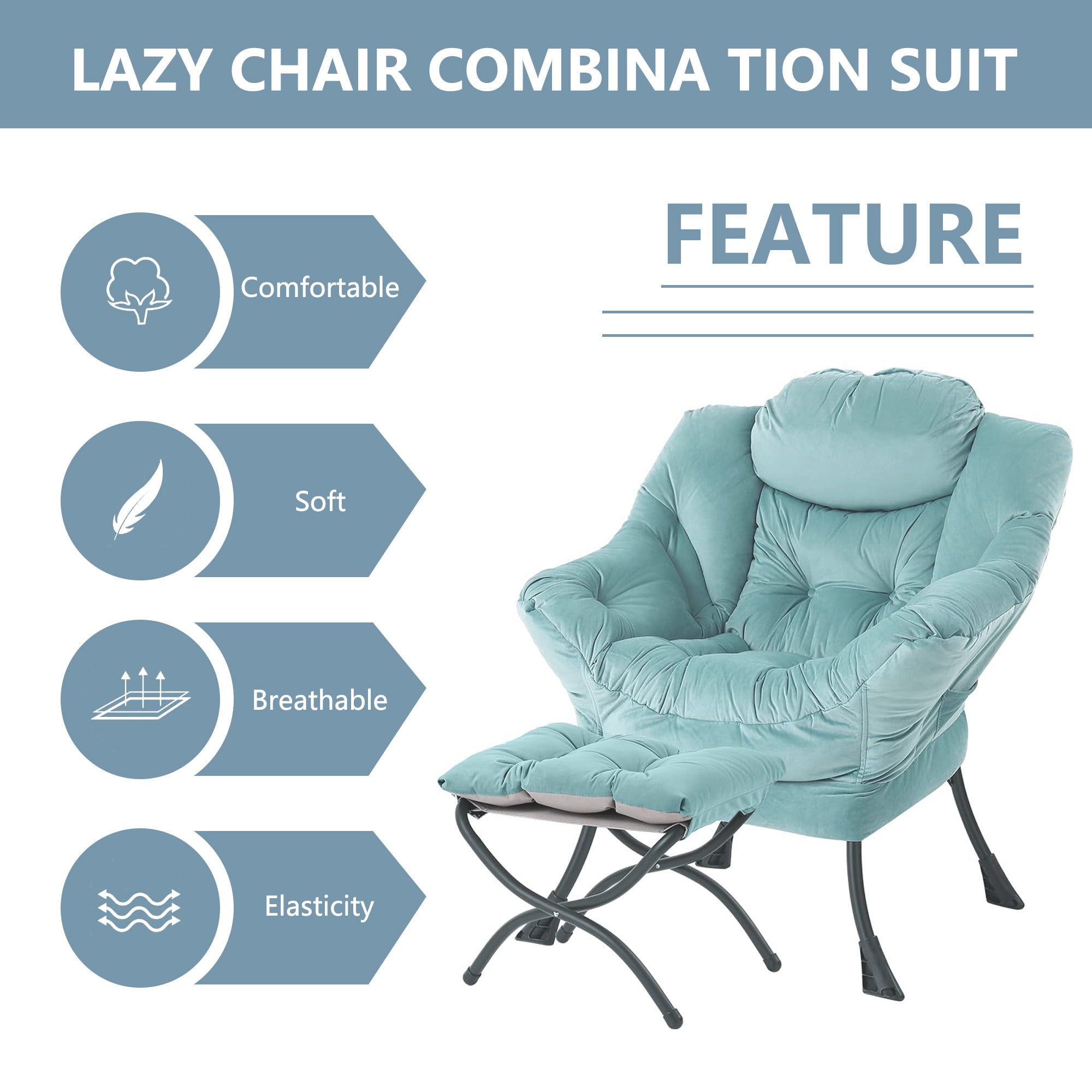 Aukfa Accent Chair with Ottoman,Lazy Lounge Chair with Arm,Side Pocket for Living Room, Green
