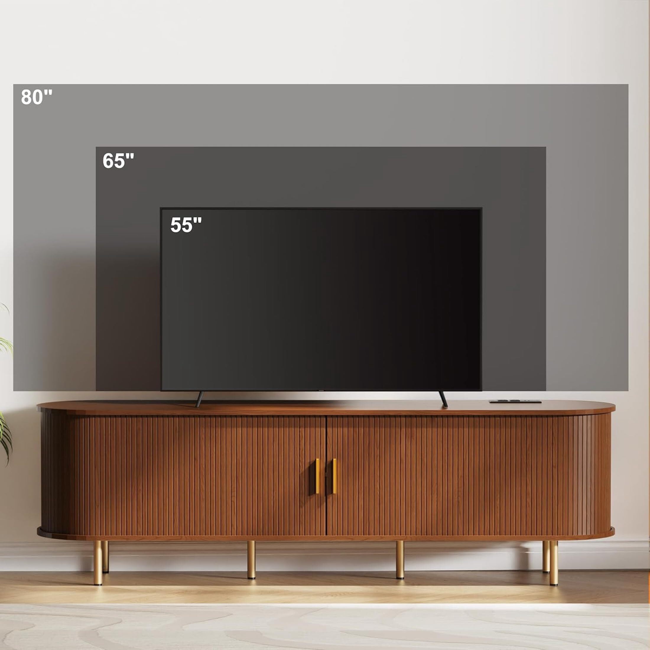 Aisword 71 Inch TV Stand with Power Outlet for TVs up to 80 Inch, Entertainment Center with Storage and Adjustable Shelves, Media Console with Sliding Doors for Living Room, Walnut