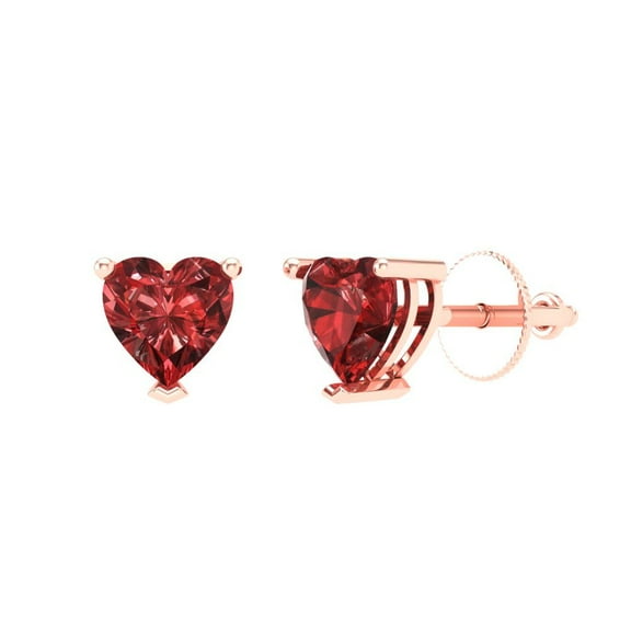 1 ct Screw-Back Stud Earrings for Women | 5mm Heart Cut Natural Garnet | 18K Rose Gold