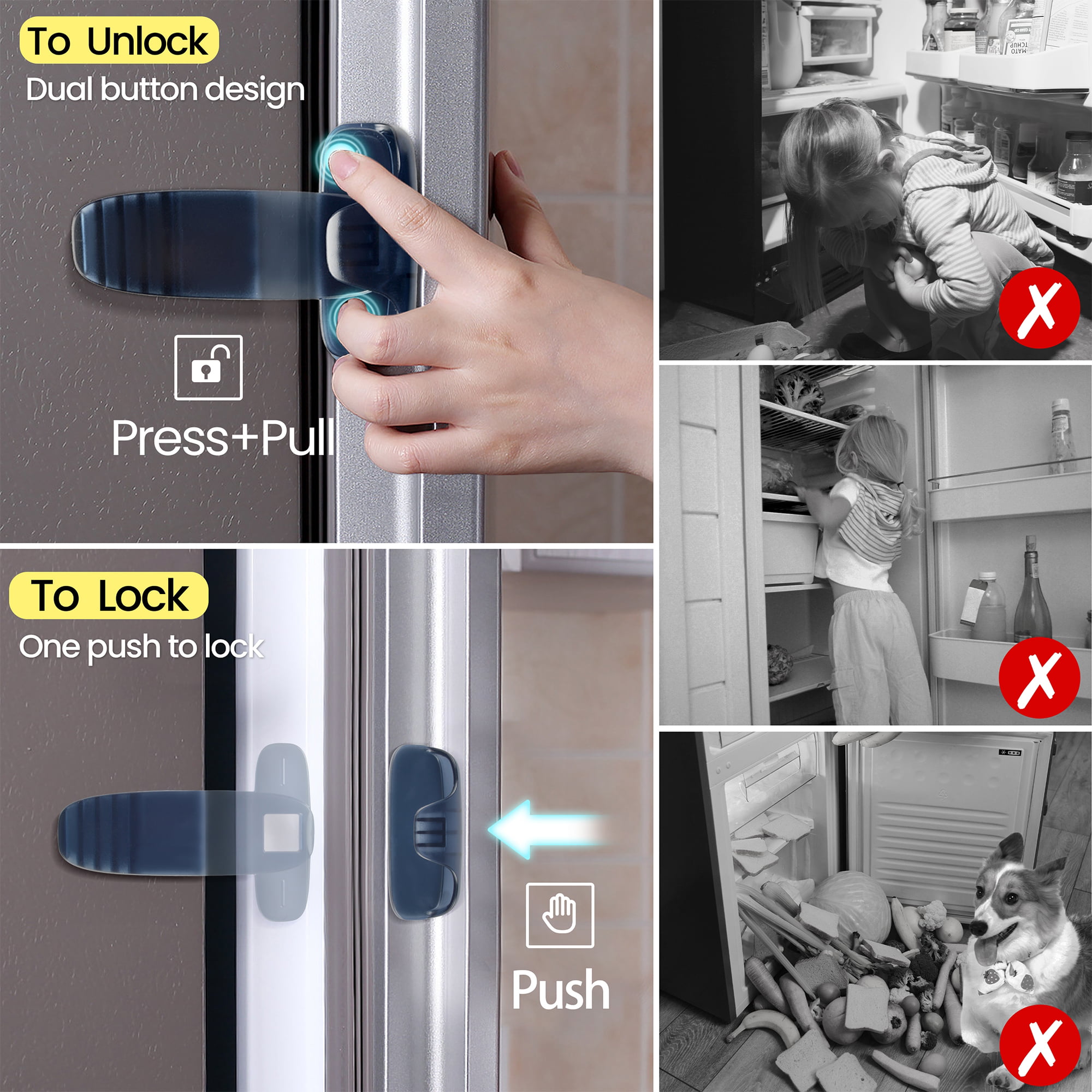 Baby Proofing Refrigerator Fridge Freezer Door Lock Latches for Toddler  Kids, WeGuard Child Safety Cabinet Locks Kitchen Safety Guard No Drill,  Gray 