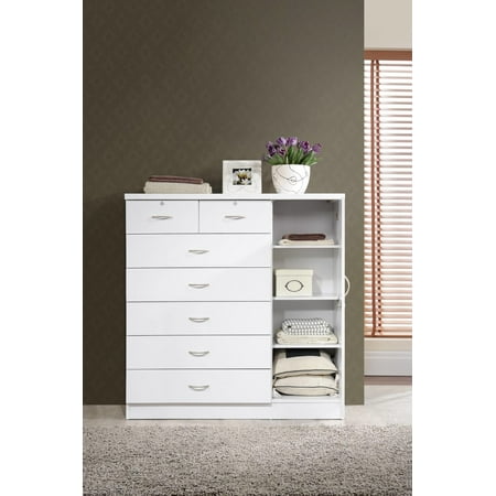 Hodedah 7-Drawer Dresser with Side Cabinet equipped with 3 ...