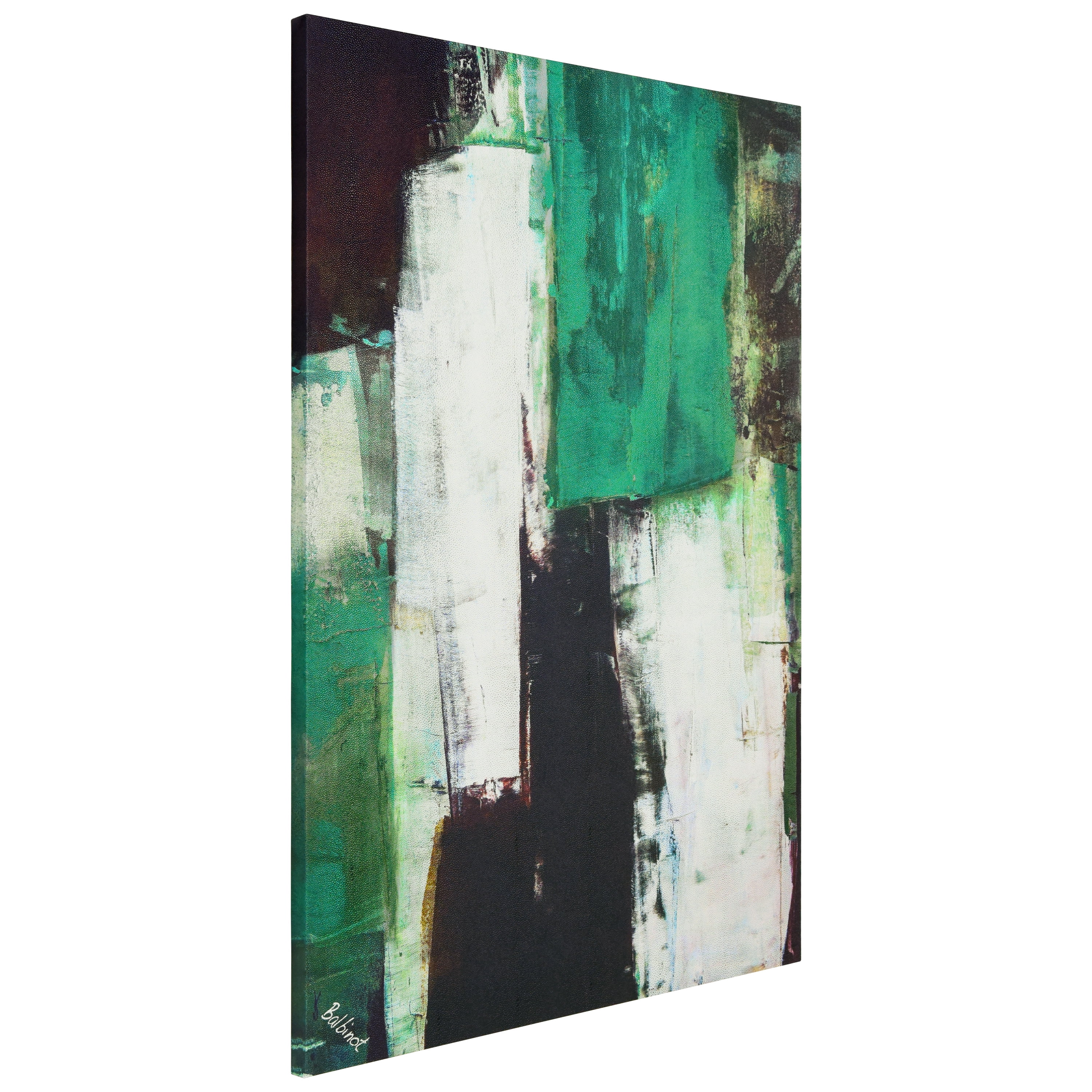 "Emerald Abstraction", Green Abstract Rendered on Silver Shagreen Wrapped Canvas Wall Art, sized 60"x40"