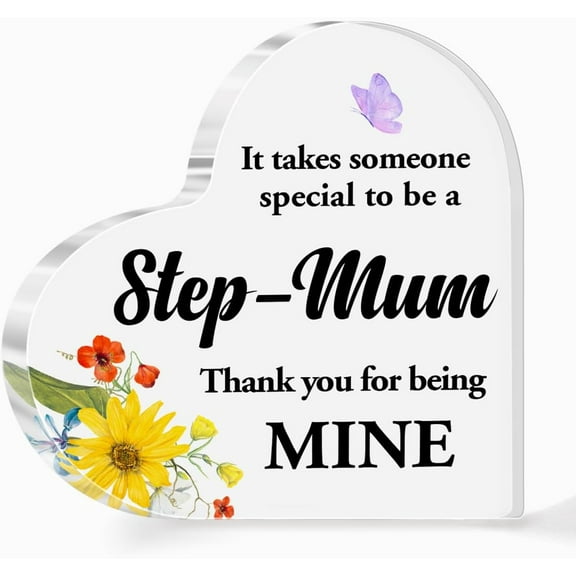 Step-Mom Gifts,Gift for Bonus Mom,Thank You for Being Mine Sign Acrylic Heart Plaque,Gift for Stepmother Birthday Christmas Mother Day, Appreciation Gifts for Step-Mom A523