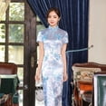 thumbnail image 1 of Vestido chino ajustado para niña, estilo joven, de manga corta, estilo cheongsam, de primavera, con brocado largo, 1 of 6