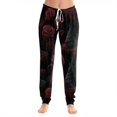 thumbnail image 2 of Hearthz Skull Red Rose Print Womens Pajama Pants Elastic Drawstring Jogger Pajama Pants Casual Soft Halloween Cuffed Ankle Womens Trouser Pants, 2 of 5
