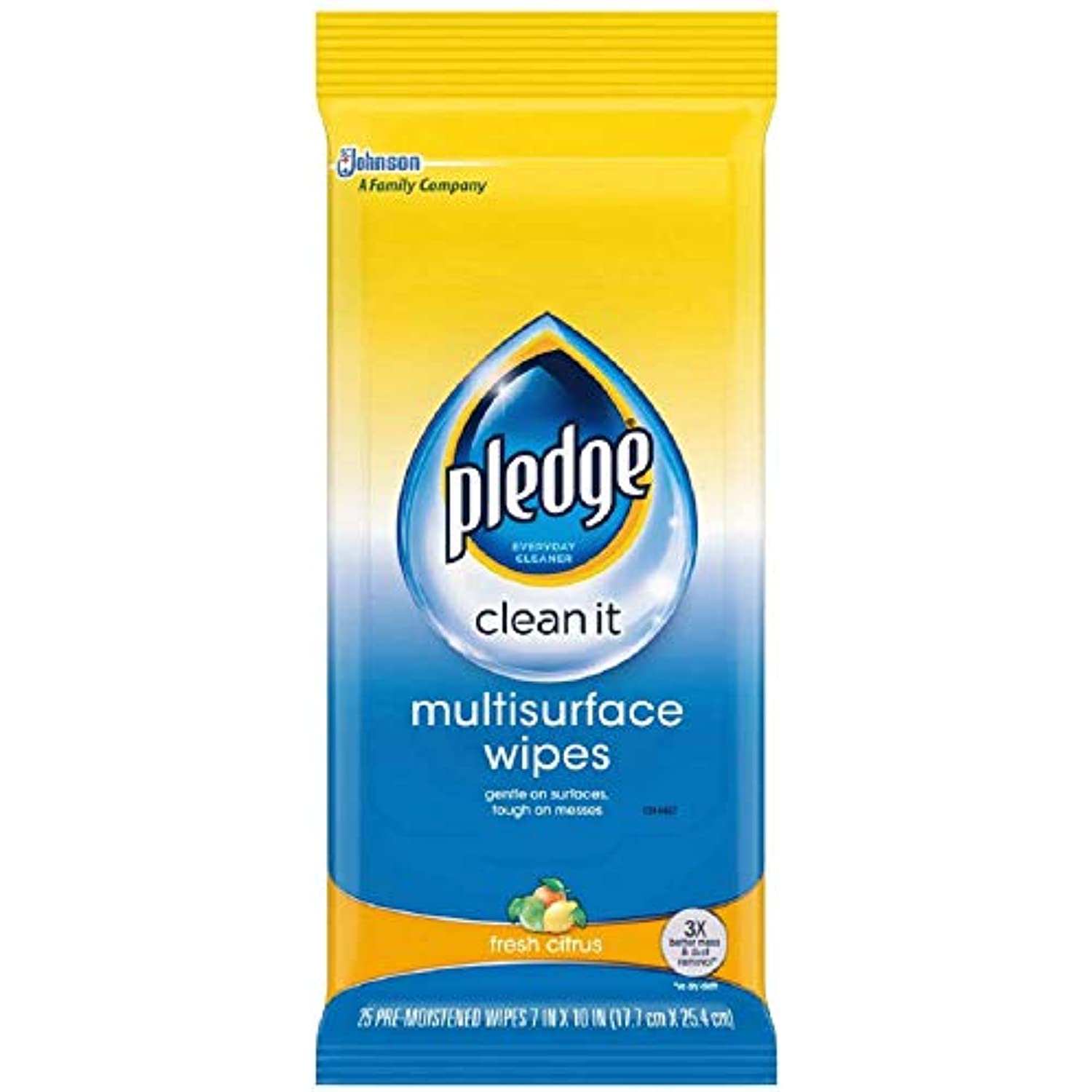 Pledge Multisurface Wipes, Fresh Citrus, 25 Wipes Per Pack (2 Packs)