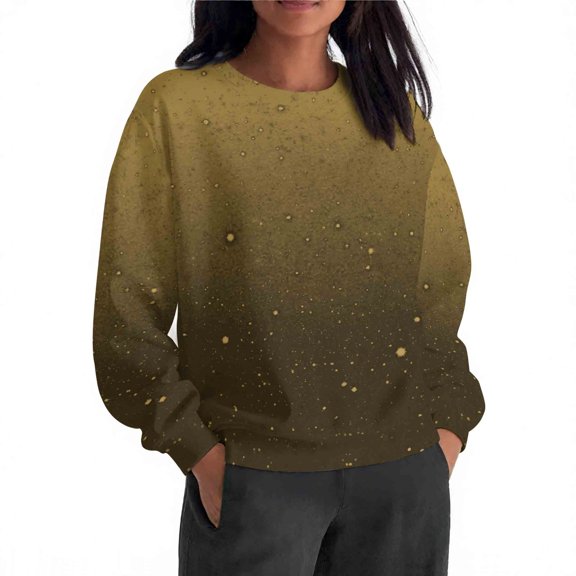 Otntypg Fashion Sparkly Printed Sweatshirt for Women, Lightweight Casual Fall Oversized Crewneck Sweatshirts Women Loose Fit Long Sleeve Pullover Tops Cute Soft Shirt Gold M