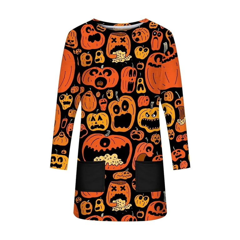 Women s Halloween Nightgown Sleepwear Long Sleeve Pocket Sleep Dress Walmart