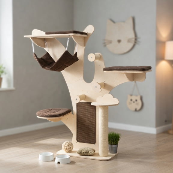 Topcobe Wall-Mounted Cat Tower w/Wall Shelves & Perch, Cat Condo, Cat Towers for Indoor Cats-Brown