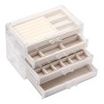 thumbnail image 1 of Organizador de Joyas de 4 Capas, Soporte de Exhibición Cosmético de Acrílico de La Joyería de La Franela de La Caja de Almacenamiento (Beige - 4 capas), 1 of 4