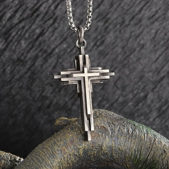 Vintage Christian Multi-Layered Cross Pendant Necklace Men Women Catholic Prayer Amulets Jewelry Accessories