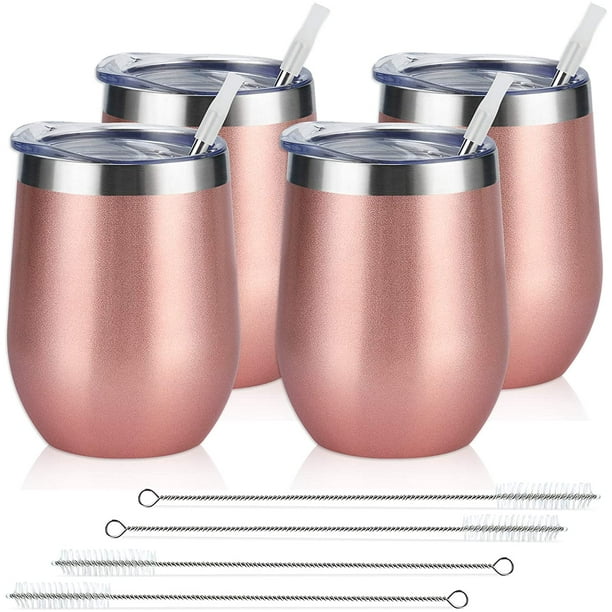 Gingprous 4 Pack 12 oz Stainless Steel Wine Tumblers with Lids Straws