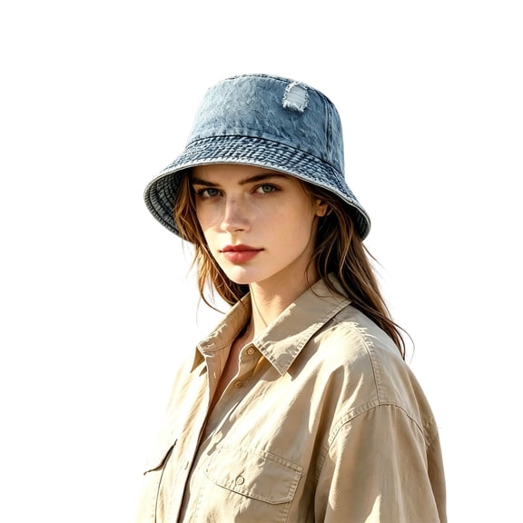 Gtoiithly Women Wide Brim Bucket Sun Hat with Chin Strap, Lightweight Outdoor UV Protection Fisherman Hat for Hiking Travel Beach Dark Blue-C One Size