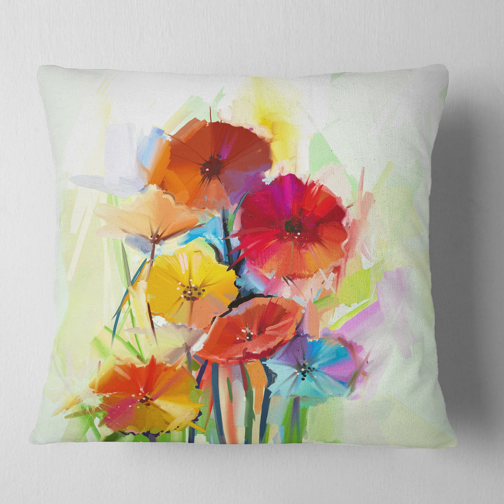 Designart Yellow and Red Gerbera Flowers - Floral Throw Pillow - 16x16