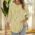 thumbnail image 2 of Mingw XL Floral 3/4 Length Blouses for Women Ladies Pleated Flowy Shirts Casual Crewneck Tunic Tops, 2 of 5