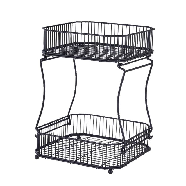 de 2 niveles, soporte desmontable para verduras, contenedor de exhibición de cosméticos, artículos diversos, soporte de frutas Negro Gloria puesto de cesta de frutas