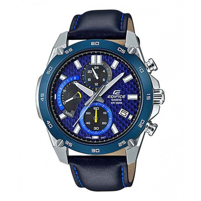 casio edifice blue leather strap watch